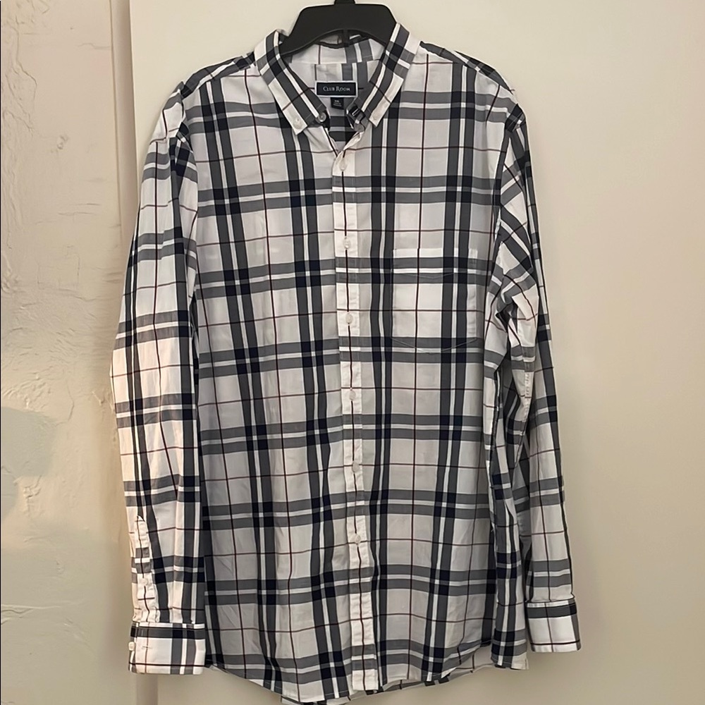 3 for $25! Club‎ Room Men's Navy Blue and White Plaid Shirt, size XXL